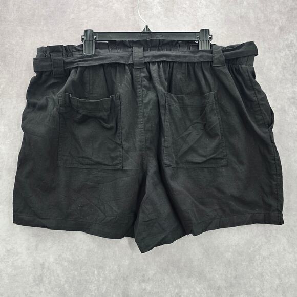 Terra & Sky Black Pullon Ruffle Belted Cotton Linen Pants Shorts Plus 1X 16W 18W - Picture 2 of 6